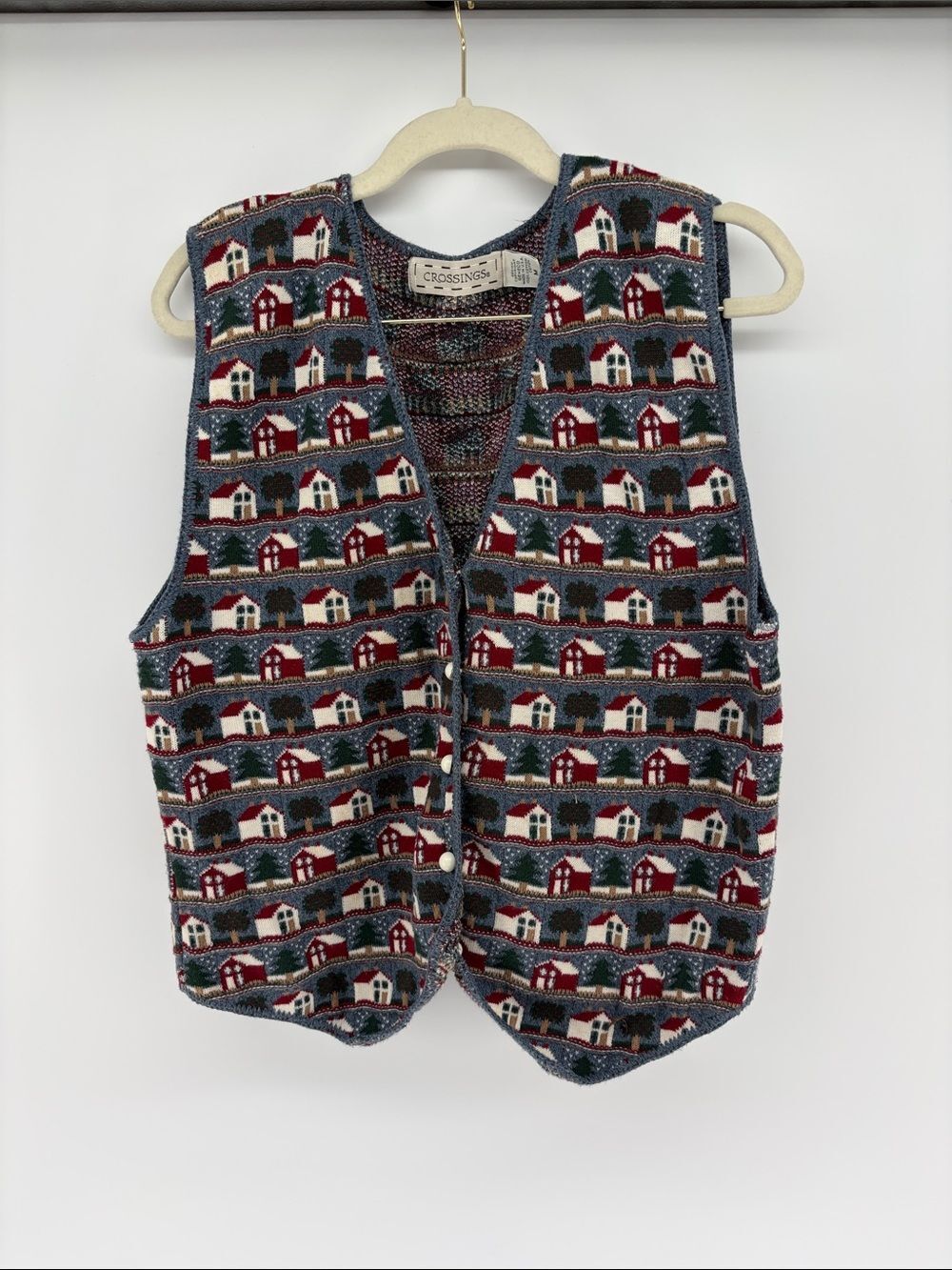 Crossings 100% Cotton Grandma Sweater Vest Cottage Village Nordic House M